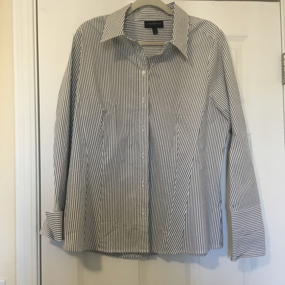 New 20W Lane Bryant Grey & White Stripe Blouse
